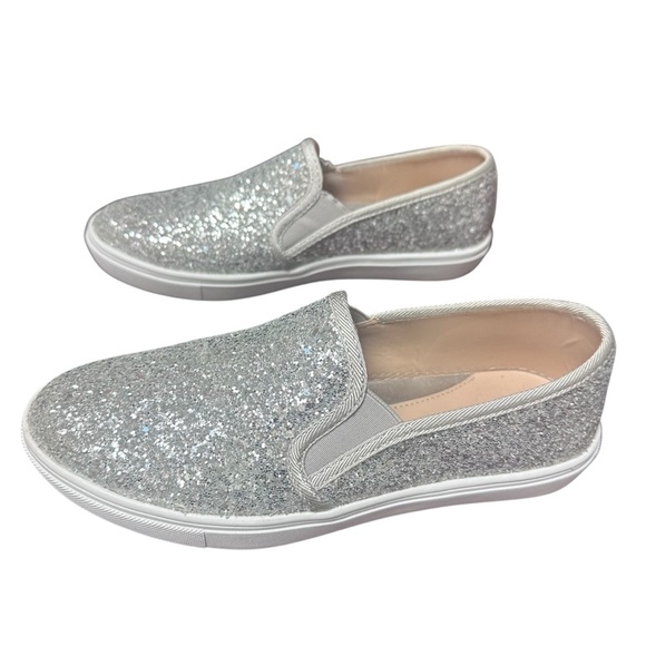 FEVERSOLE Sneaker Slip-On Loafer Women's 7 Ice Silver Glitter Sequins Sparkly - Picture 1 of 7